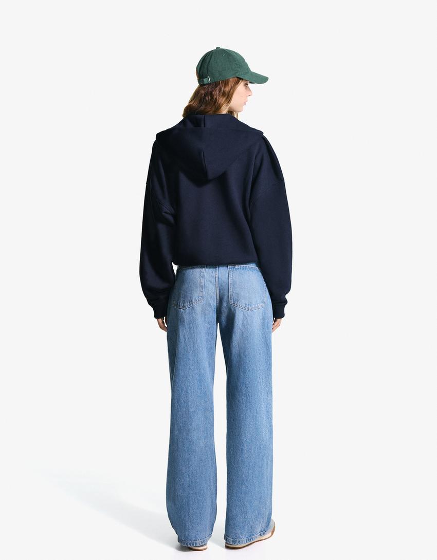Oversized hoodie met rits-Marineblau-1