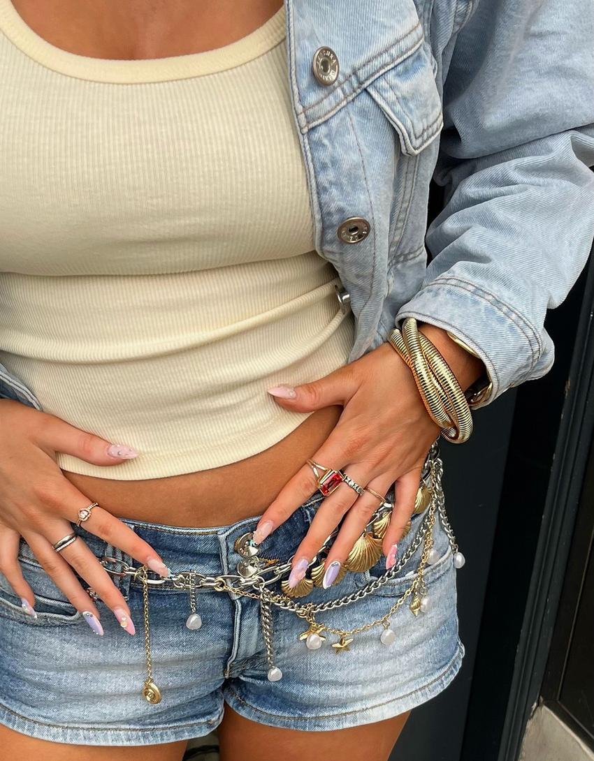 Denim micro shorts-Light blue-3