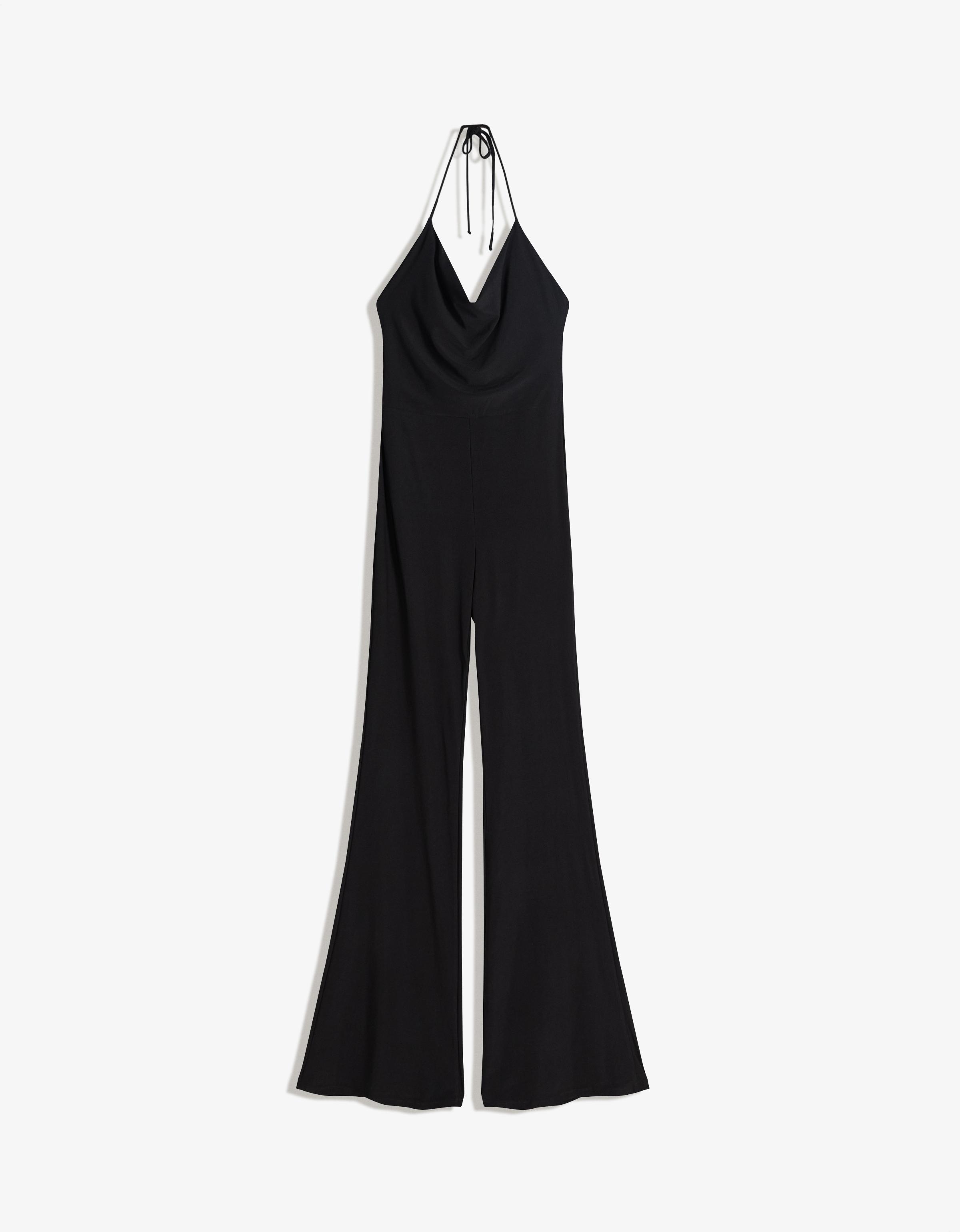 Bershka Langer Schlaghosen-Overall Mit Trägern Damen M Schwarz