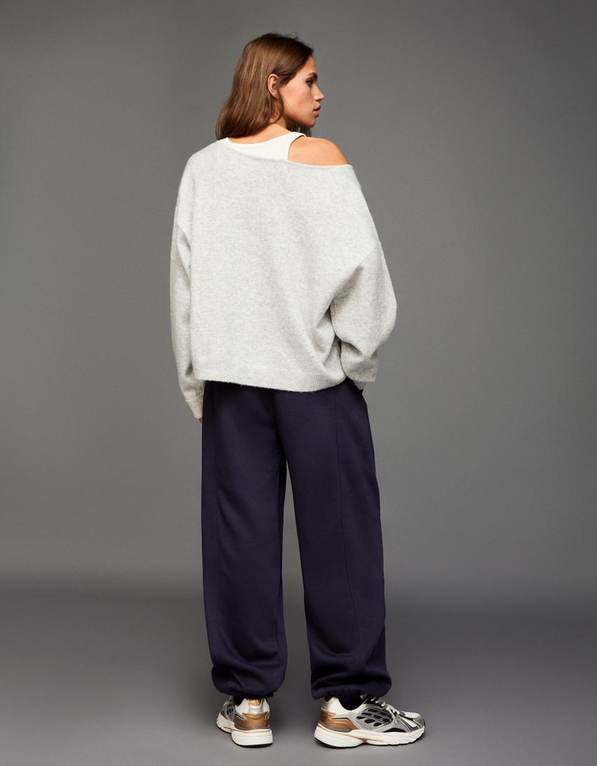 Printed plush joggers-Navy