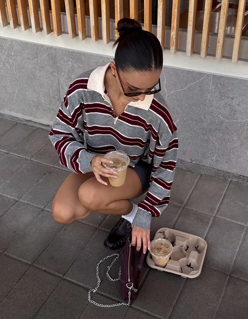 Sweater met polokraag-Bordeaux