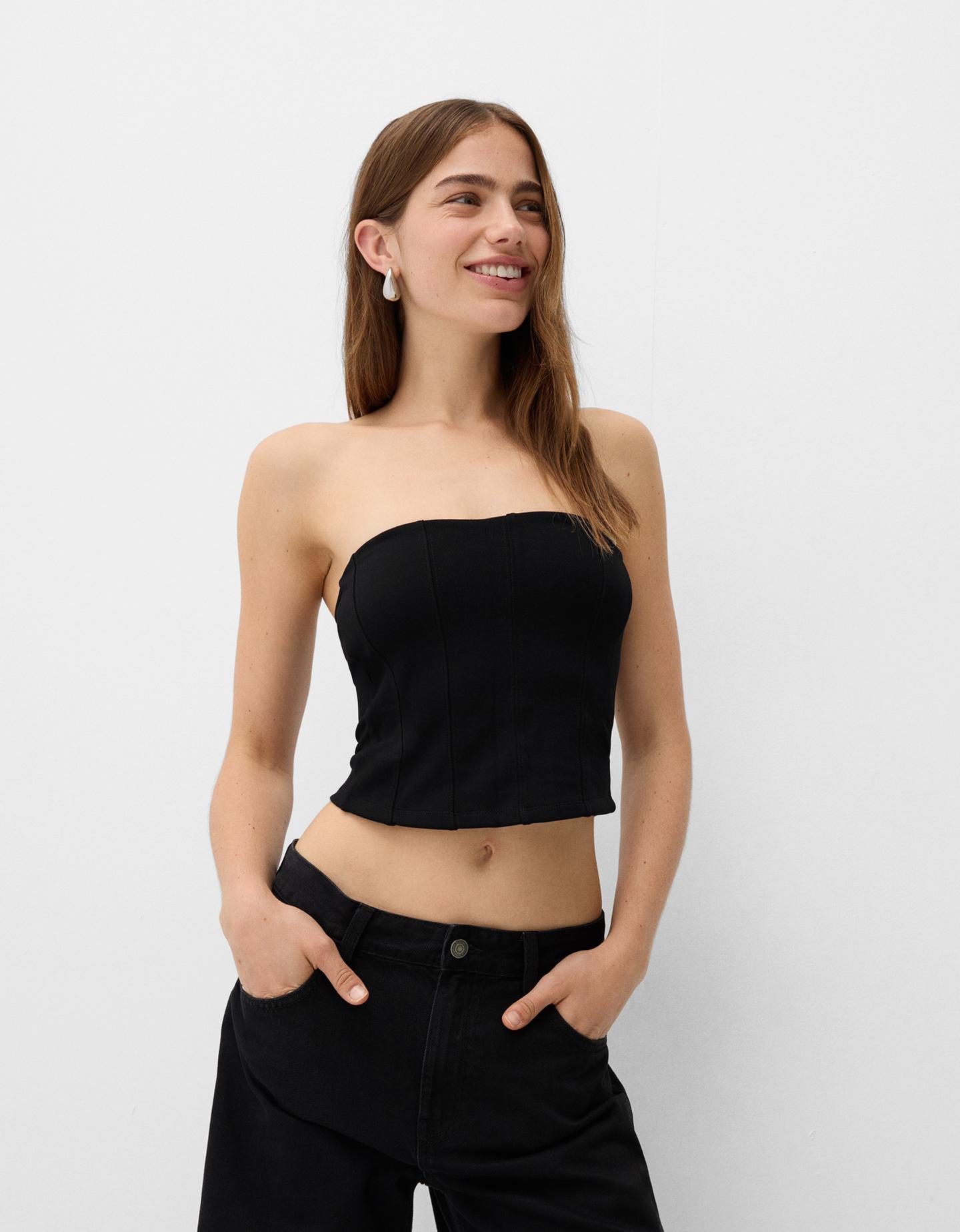 Bershka Top Bandeau Mujer Xs Negro