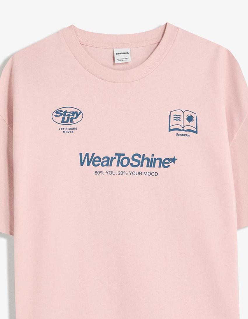 T-shirt manches courtes imprimé-Rose