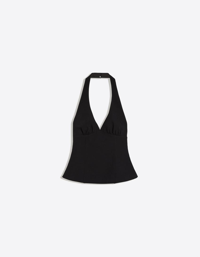 Strukturalny top halter z kokardami-Czarny