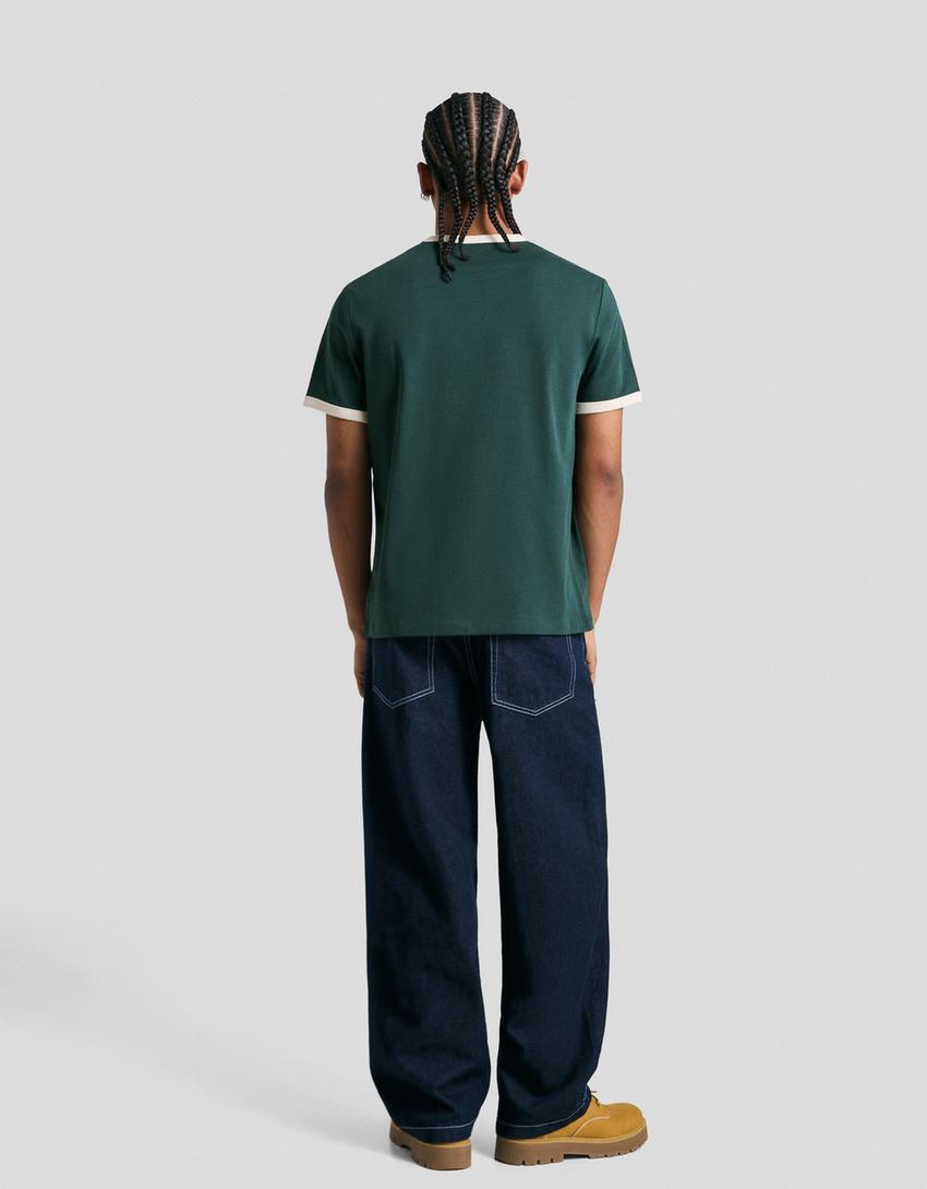 Camiseta manga corta rib print-Verde