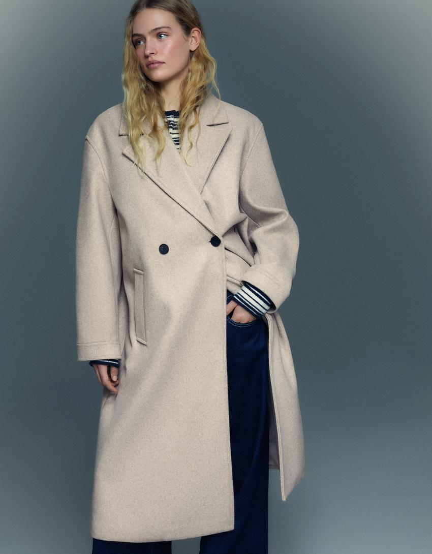 Soft-touch double-breasted jas-Kameel