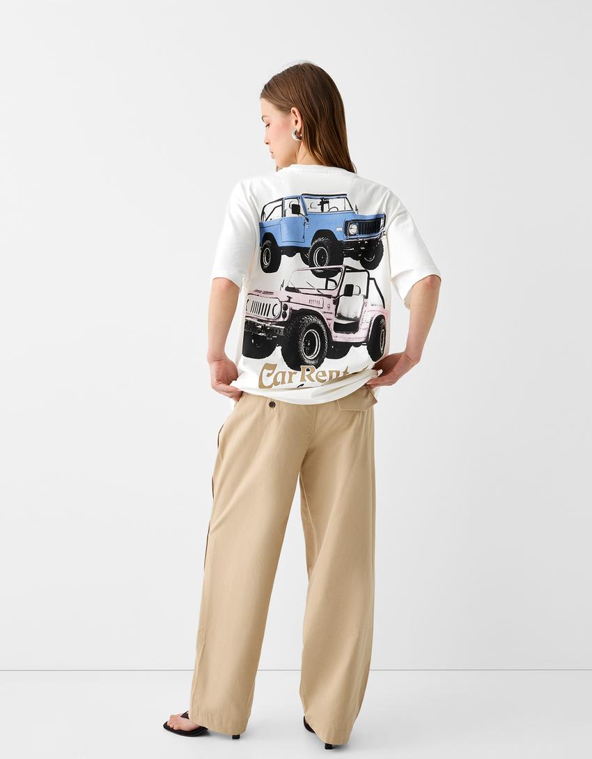 T-shirt manches courtes boxy fit imprimé-Blanc-1