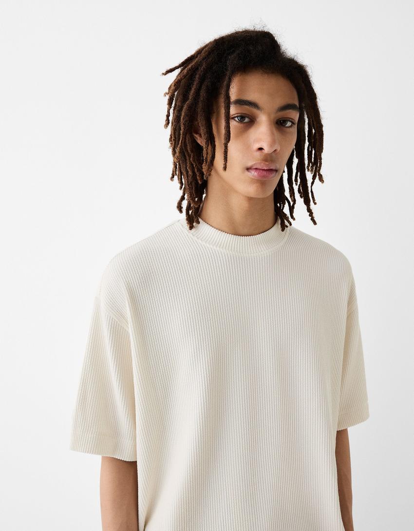 T-shirt à manches courtes texturé-Blanc cassé-2