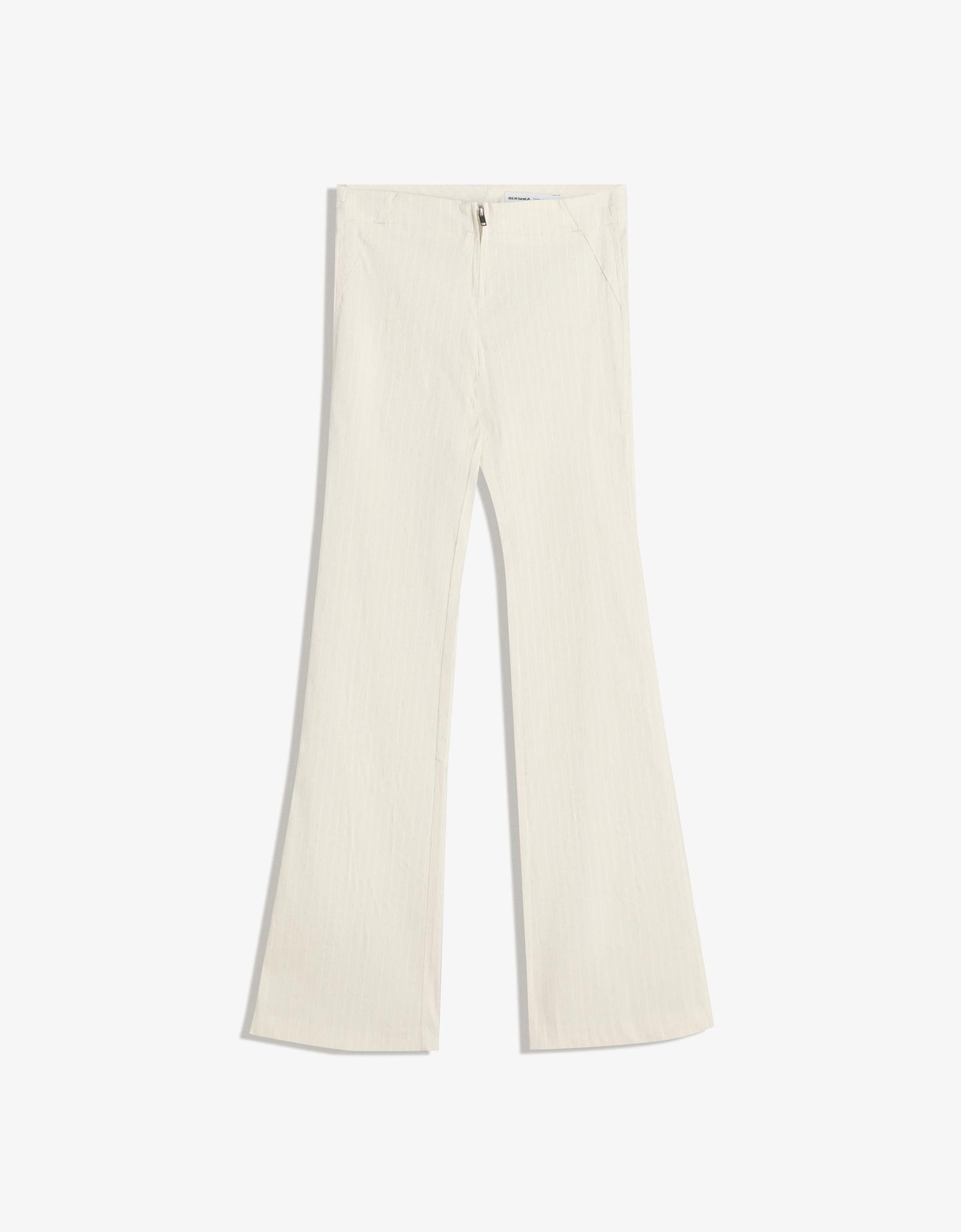 Bershka spodnie z bengalinu kremowy