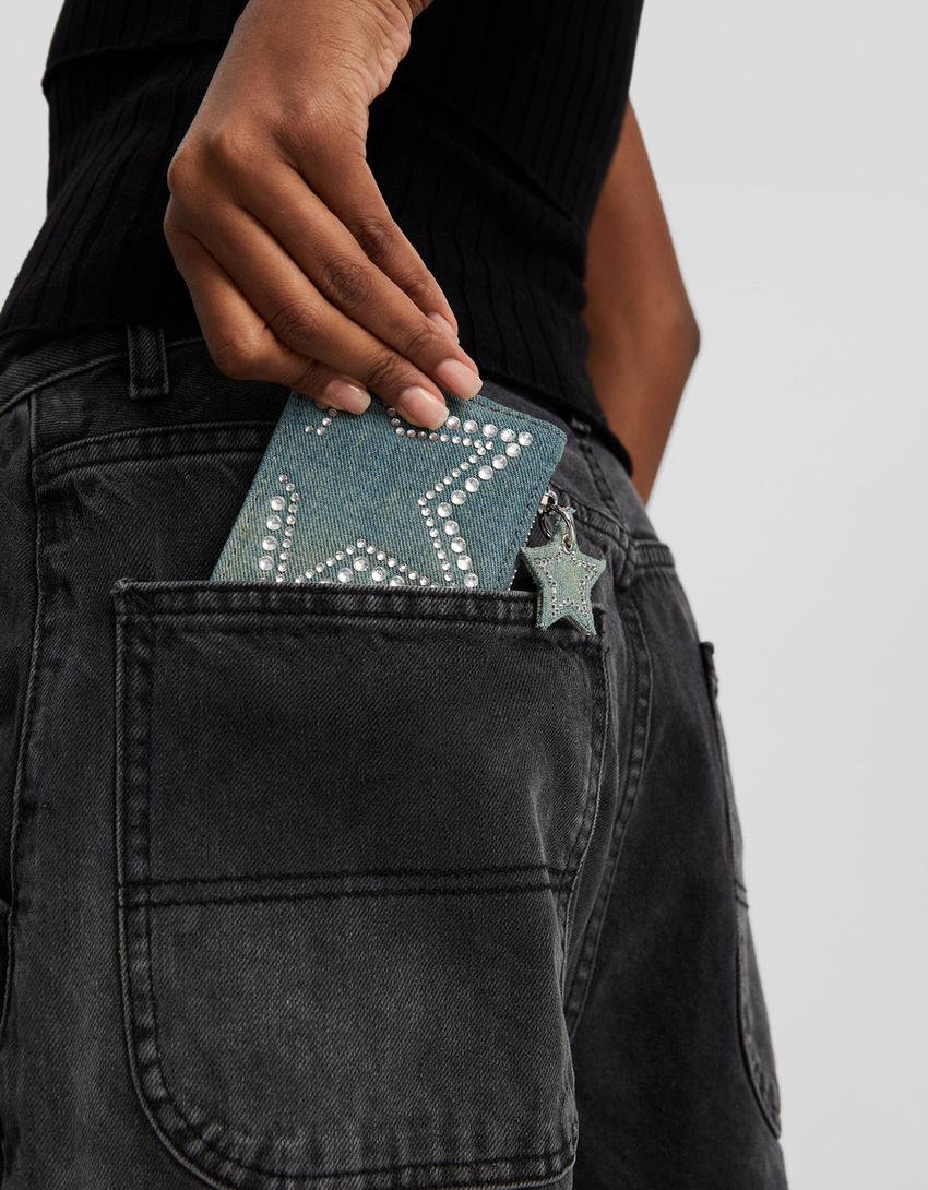 محفظة يدوية دنيم بأحجار الراين-أزرق-2