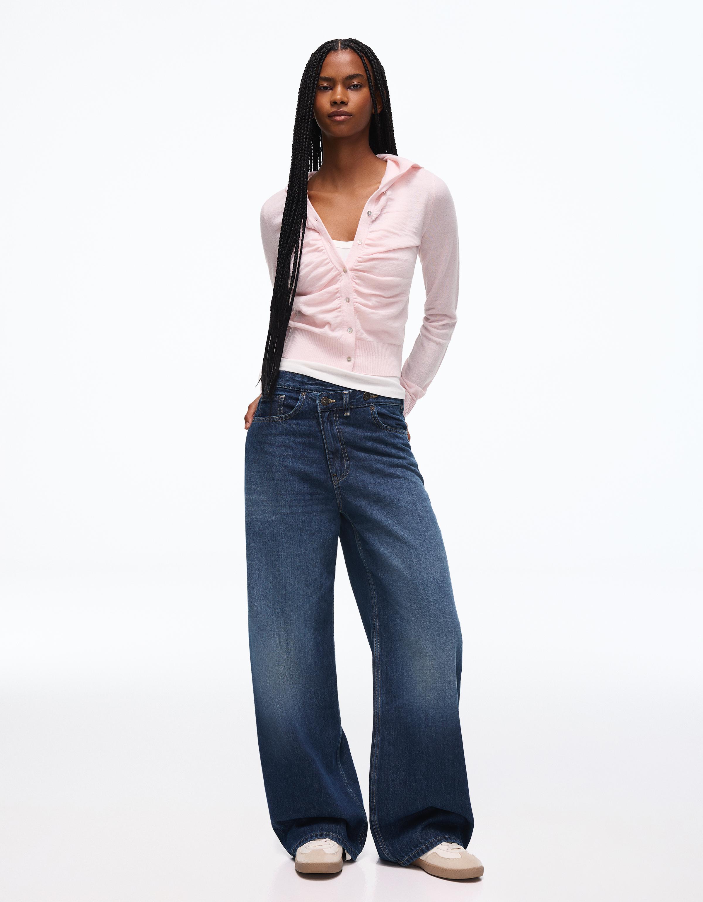 Wide-leg cross-waist jeans — Blue