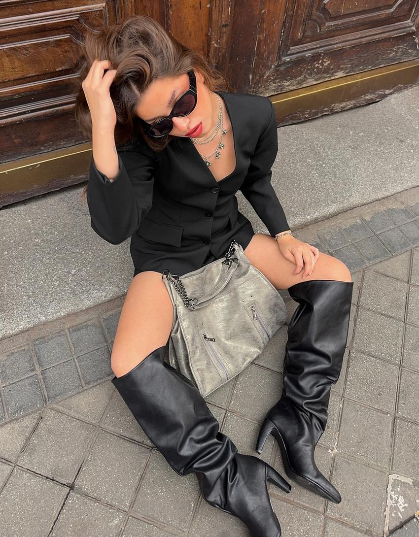 Bolso brillo cadena-Plata