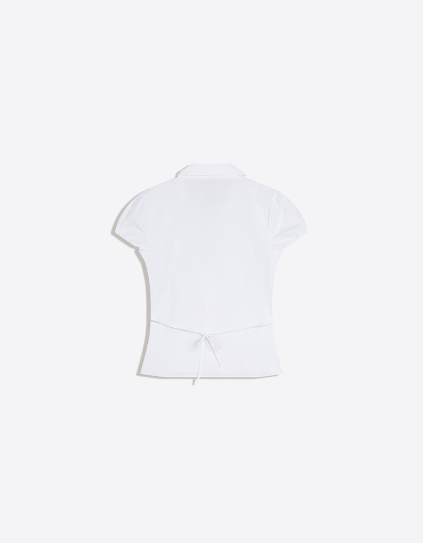Camisa manga corta popelín lazada-Blanco