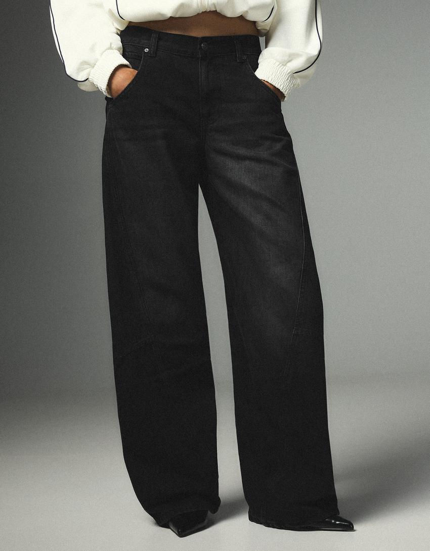 Düşük bel barrel fit jean-Siyah