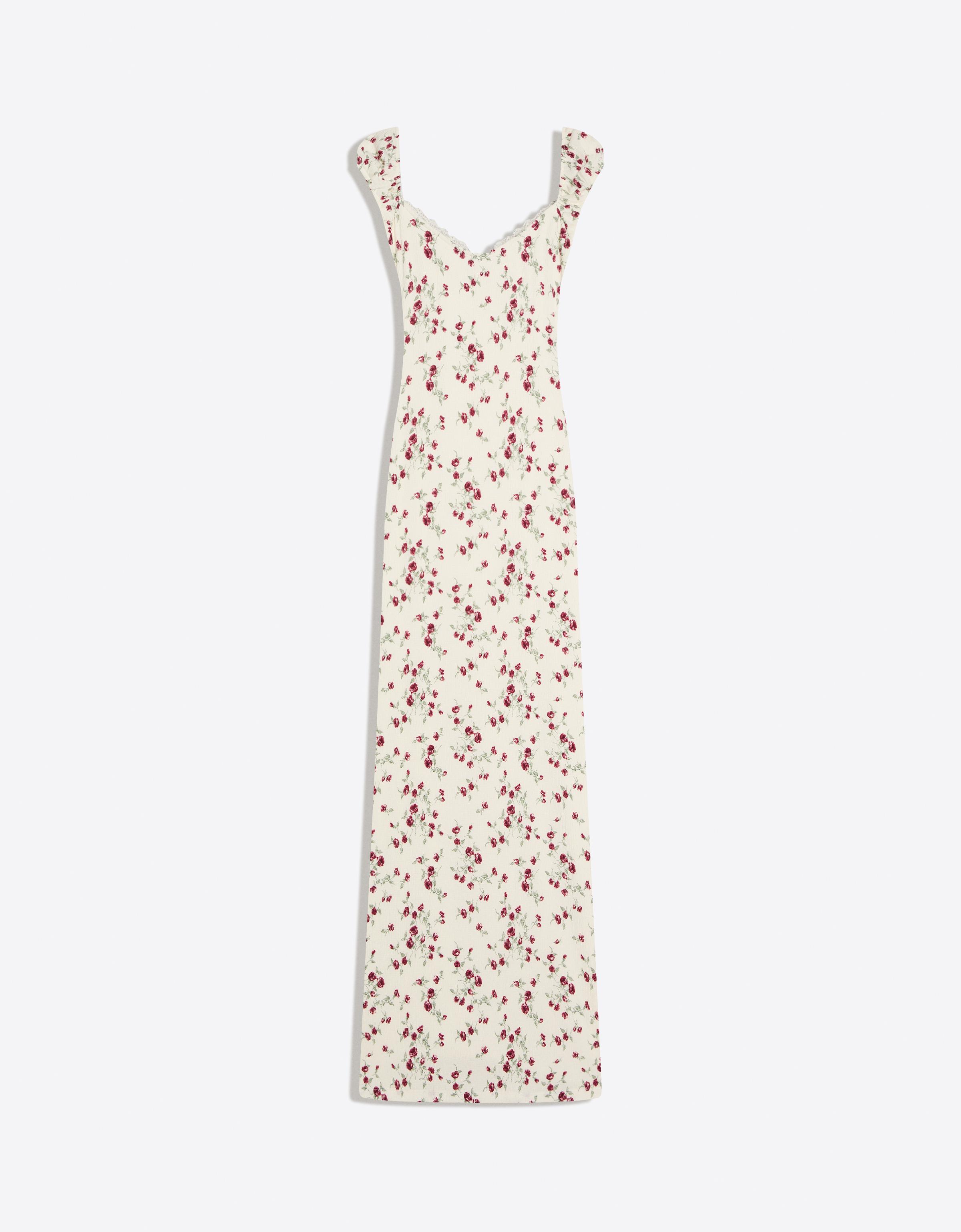 Printed lace midi dress — Cream