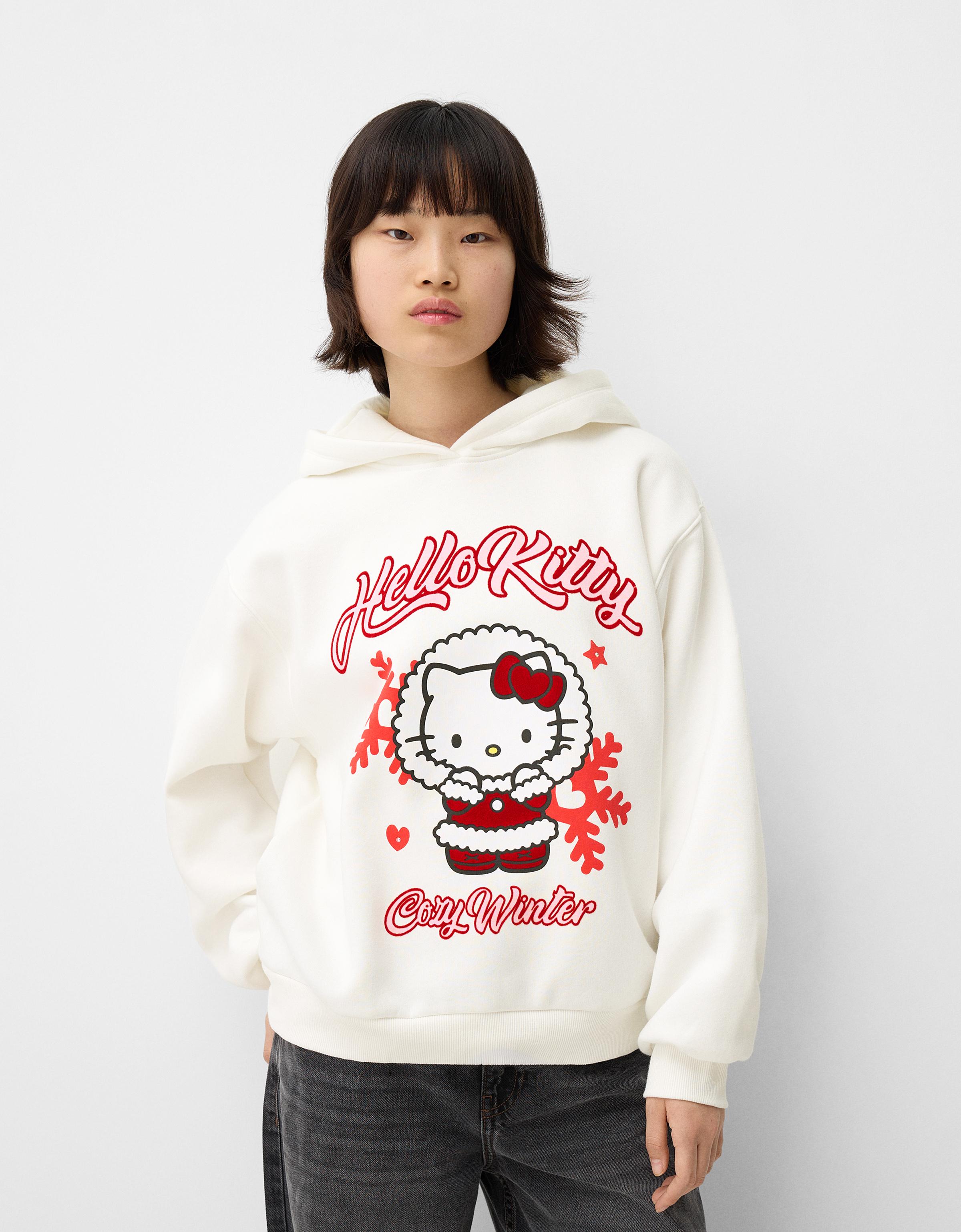 Bershka Hoodie Hello Kitty Mit Kapuze Und Print Damen 10-12 Grbrochenes Weiss