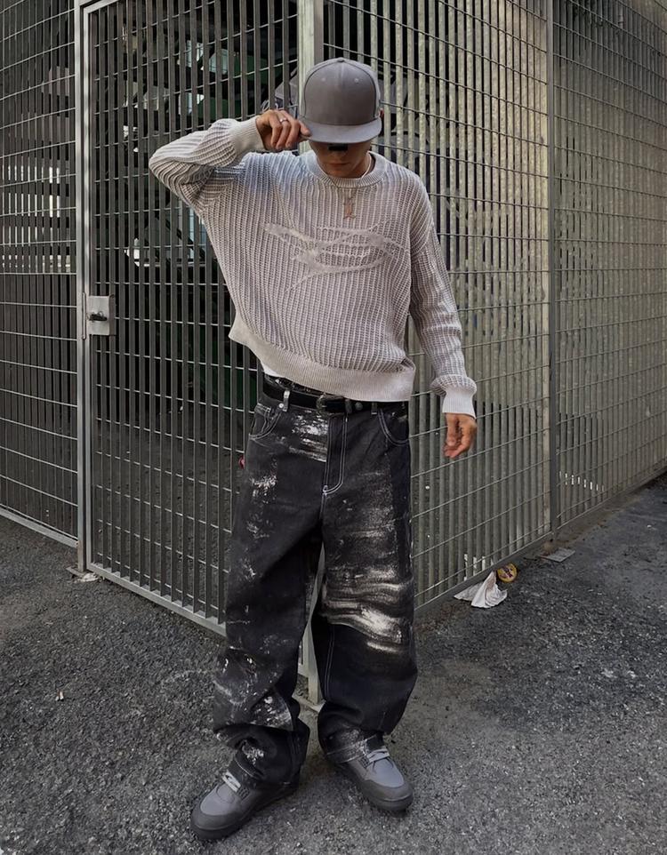 Faded-effect mesh sweater