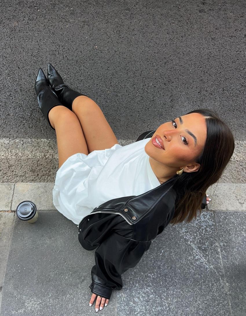 Veste en similicuir années 80-Noir