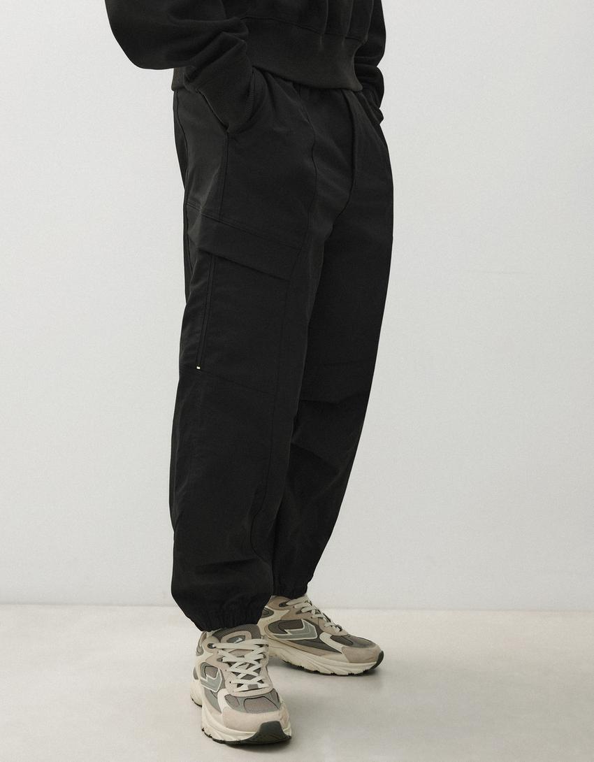 Teknik kargo straight fit pantolon-Siyah