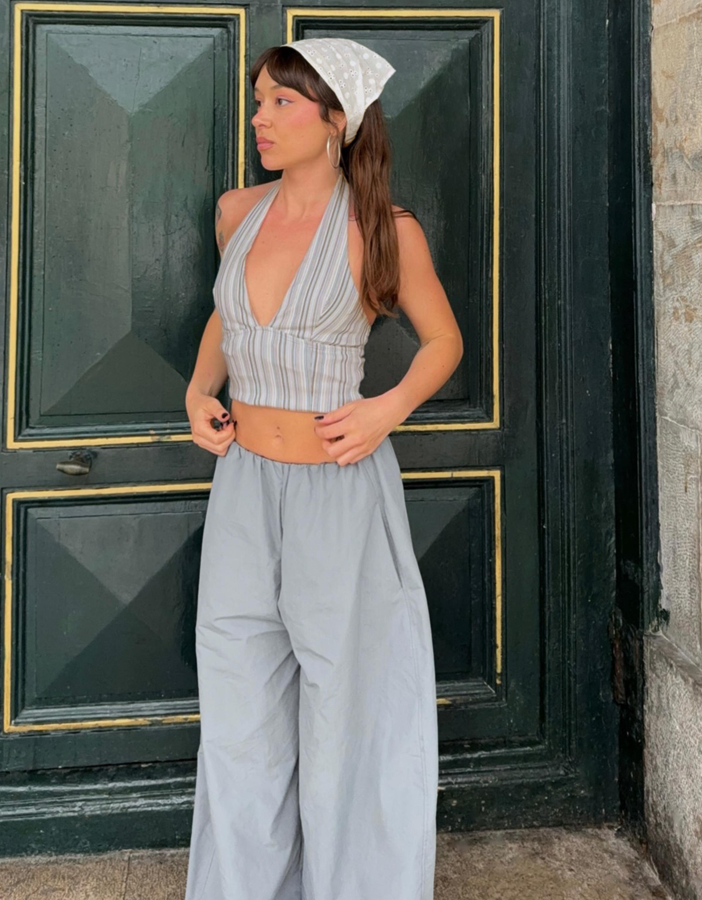 Bershka Top Halter Rayas Mujer L Azul Claro