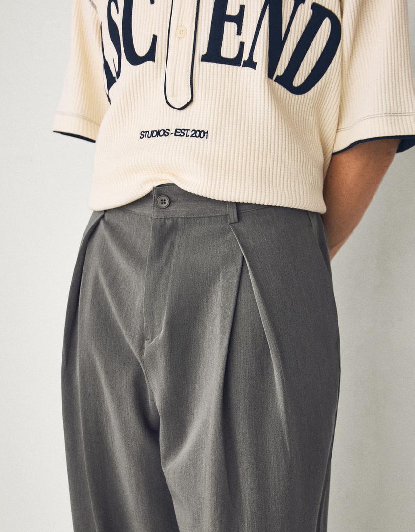 Pantalon baggy à plis-Gris