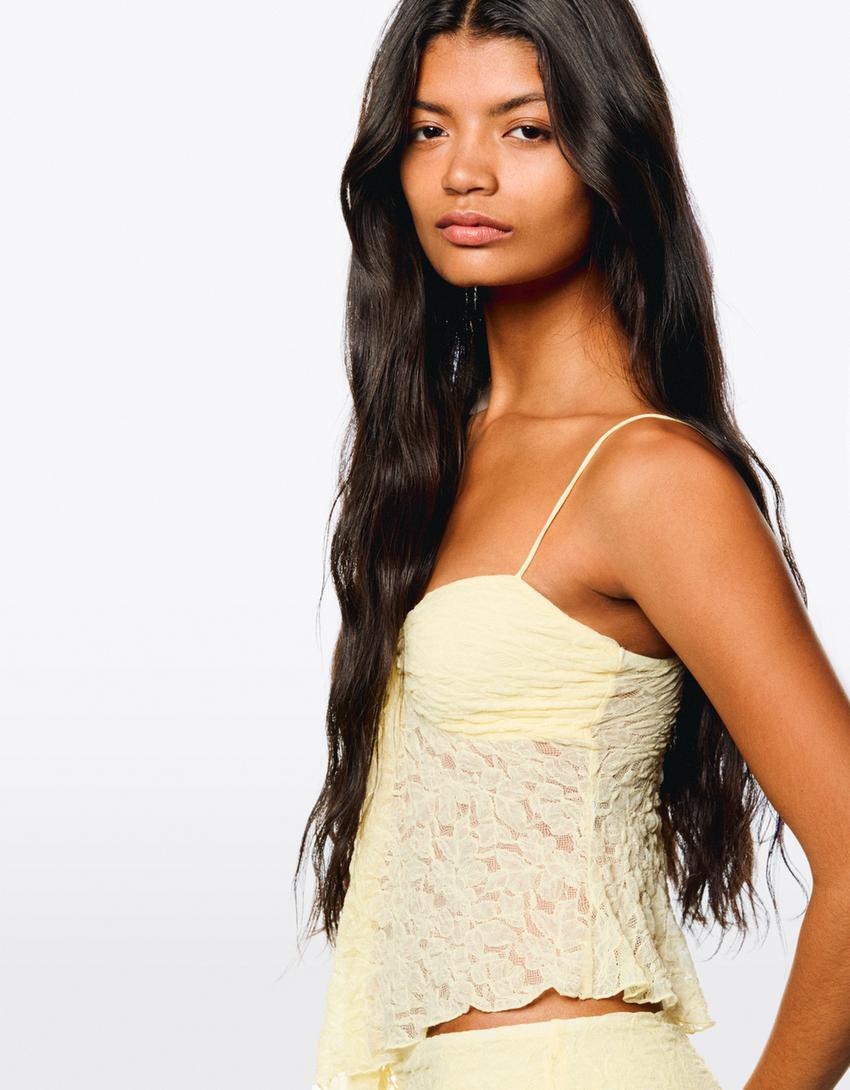 Strappy lace top-Yellow-2