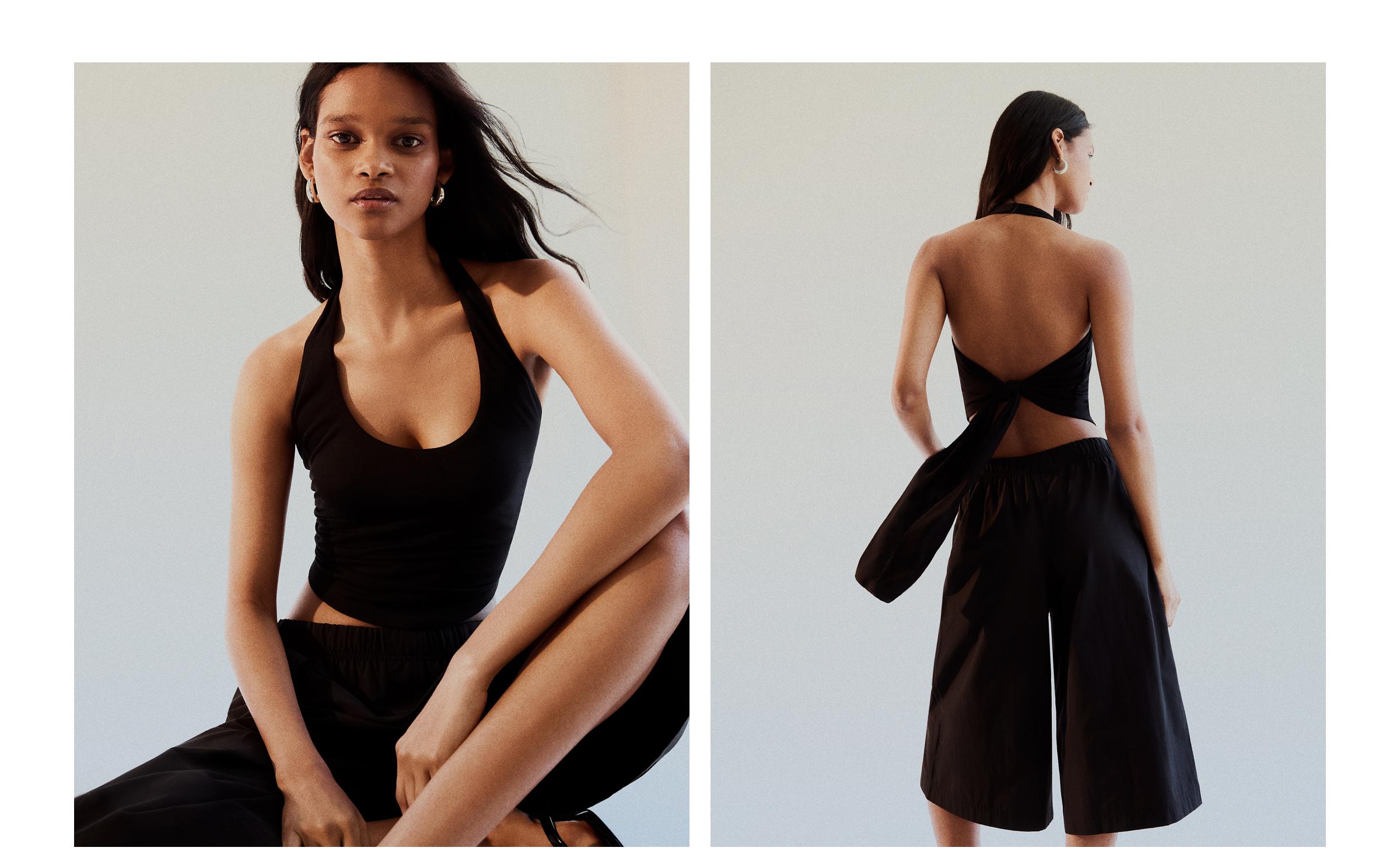 Halter neck top with back knot — Black