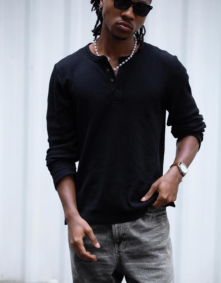 Düğmeli yaka slim fit gofre t-shirt