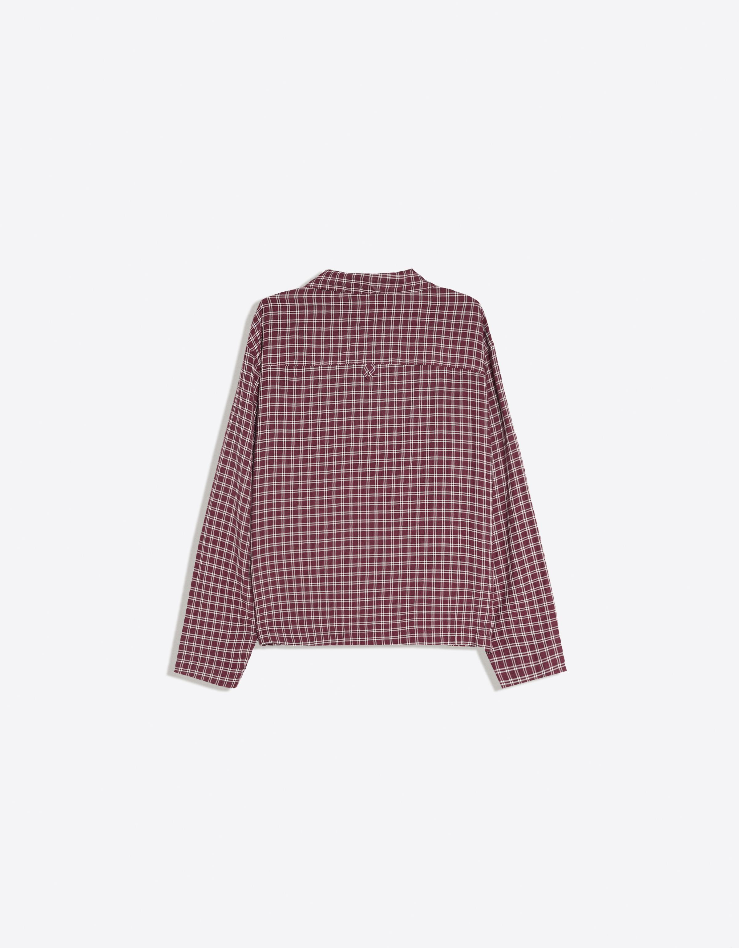 Check long sleeve shirt with clasps — Maroon