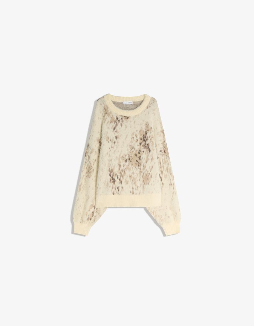 Pull jacquard imprimé animal-Écru