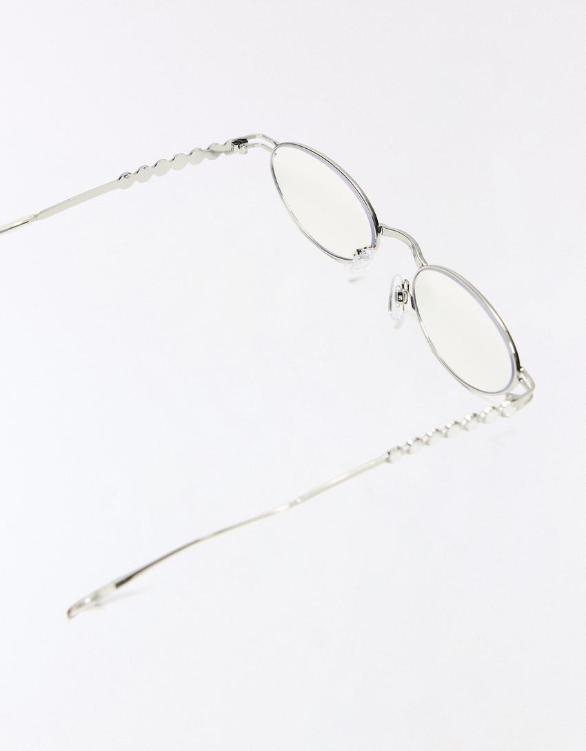 Rhinestone temple blue light filter glasses-White