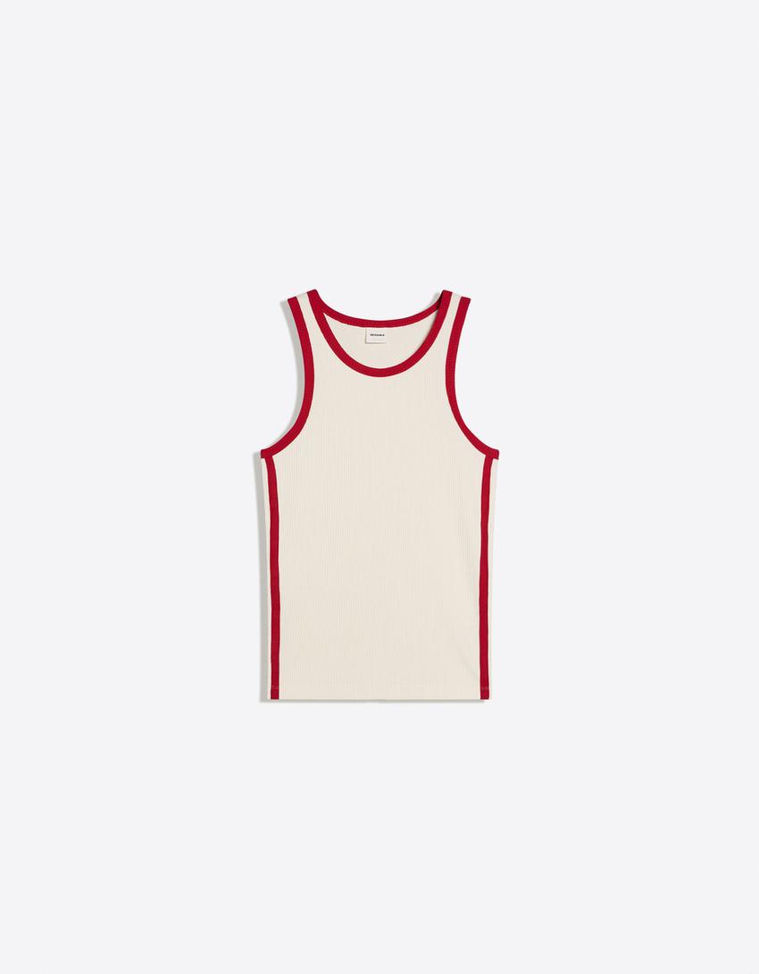 Contrast retro ribbed strappy T-shirt-Off white
