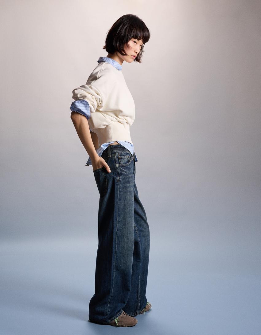 Low-rise straight-leg jeans-Blue