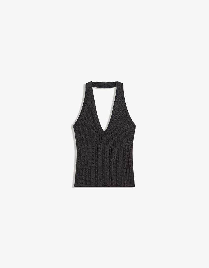 Top colo halter trenzado-Negro