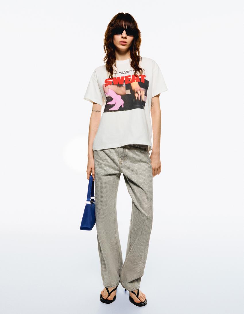 T-Shirt Sweat Charli xcx & Troye Sivan mit kurzen Ärmeln-Weiss-1
