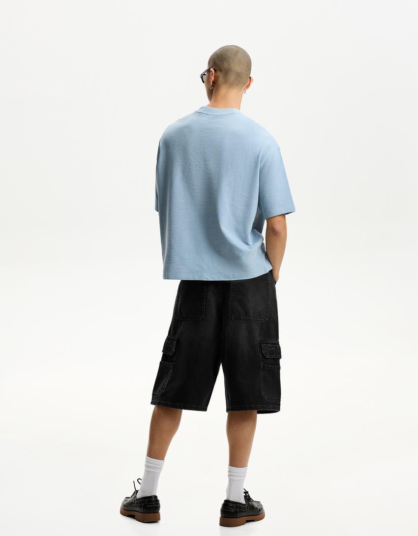 Baggy kargo bermuda şort-Siyah-1