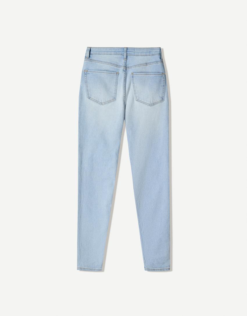 Jeans taille très haute skinny-Bleu clair