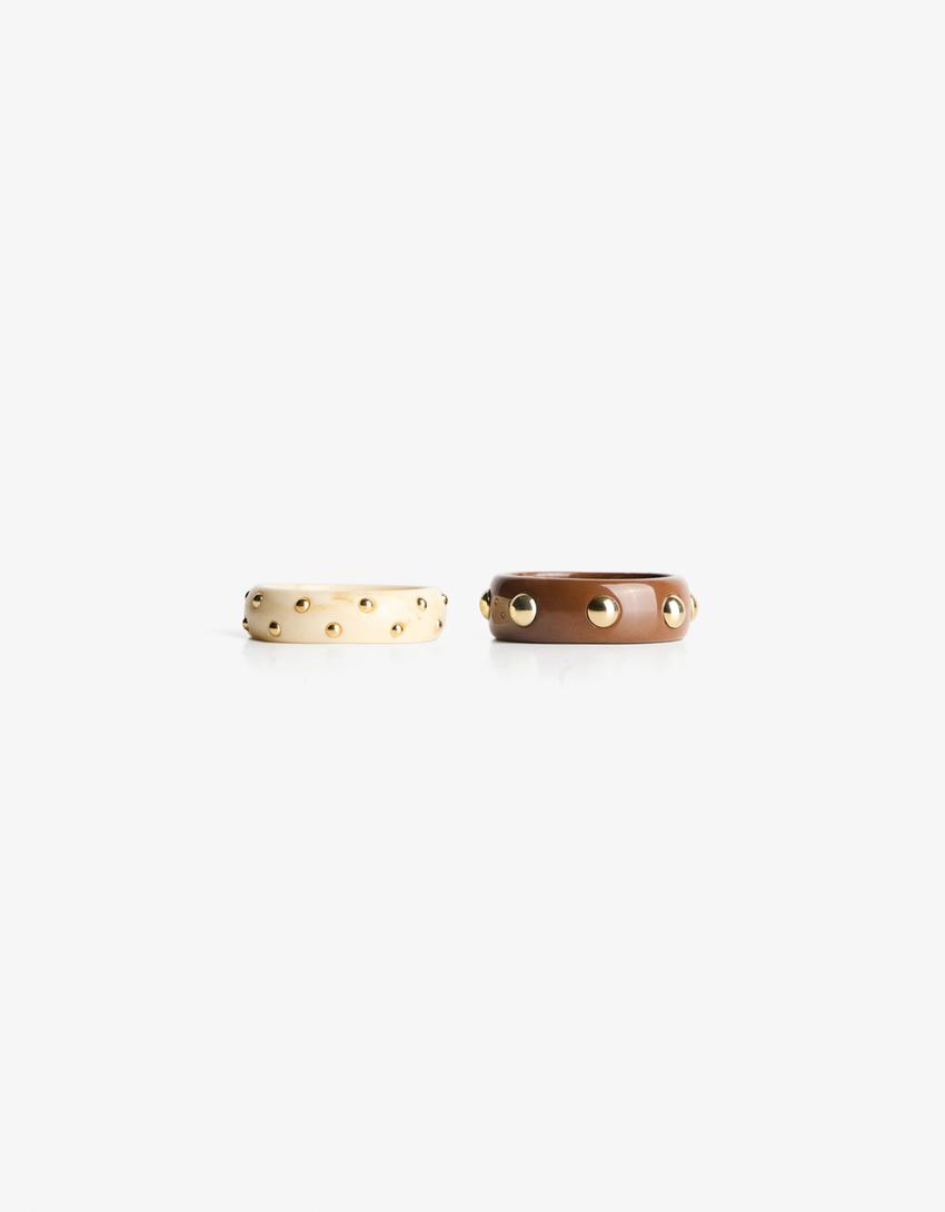 Lot de 2 bracelets à clous-Marron-1