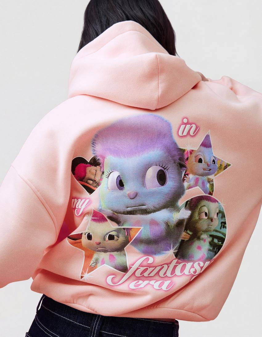 Bibble print hood sweatshirt with hood-Pink