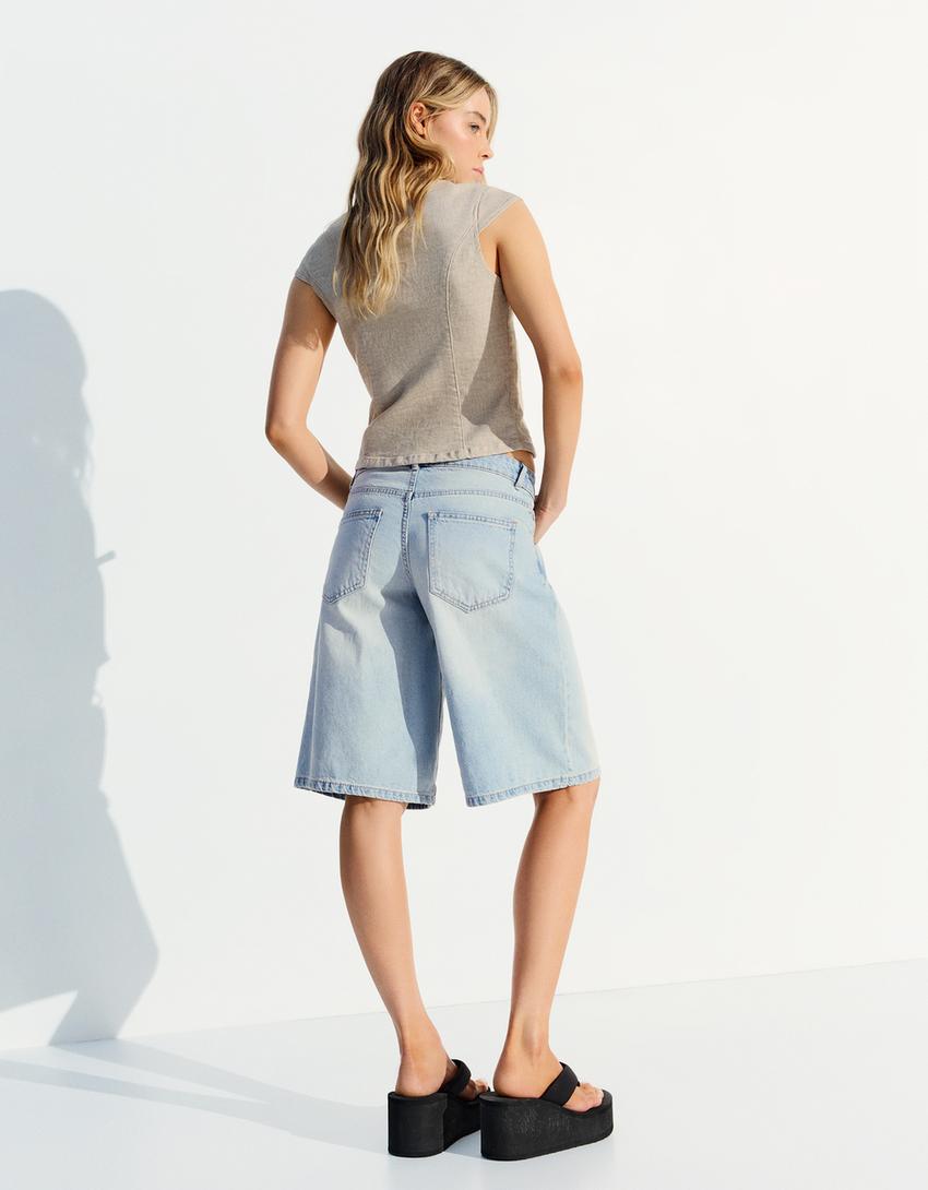 Bermuda jort baggy fit-Bleu lavé
