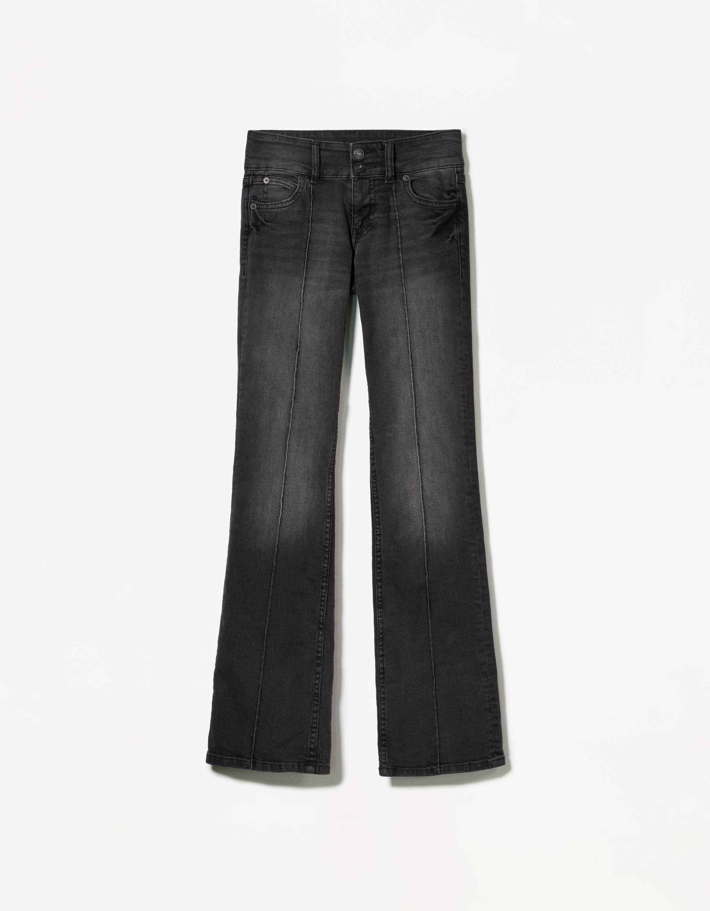 Bershka Bootcut-Jeans Mit Tiefem Bund Damen 34 Schwarz