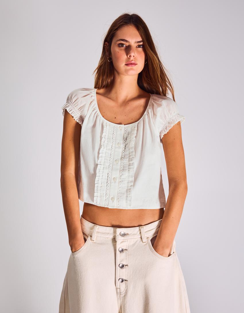 Blusa manga corta-Blanco