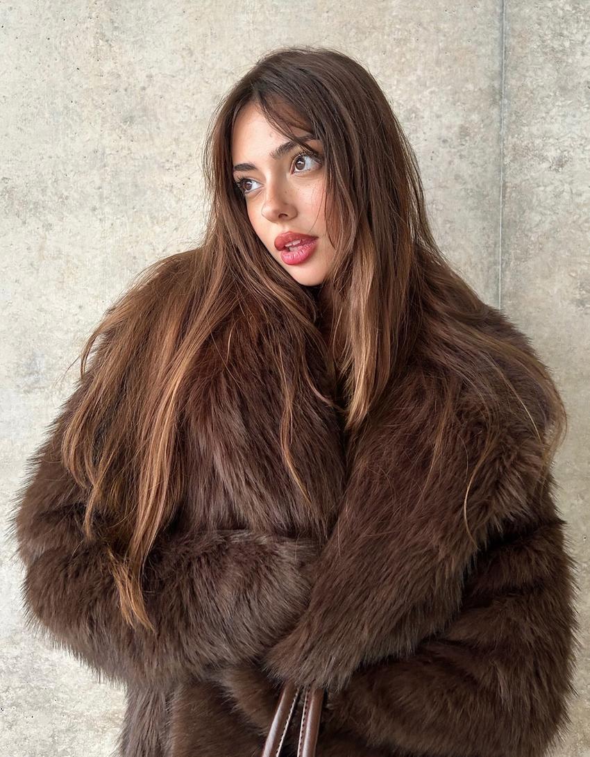 Long faux fur coat-Brown
