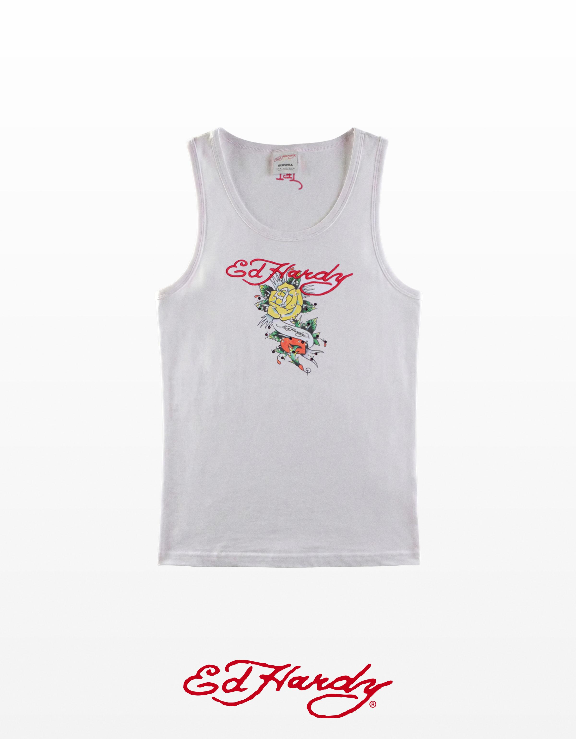 ED HARDY X BERSHKA print vest — White