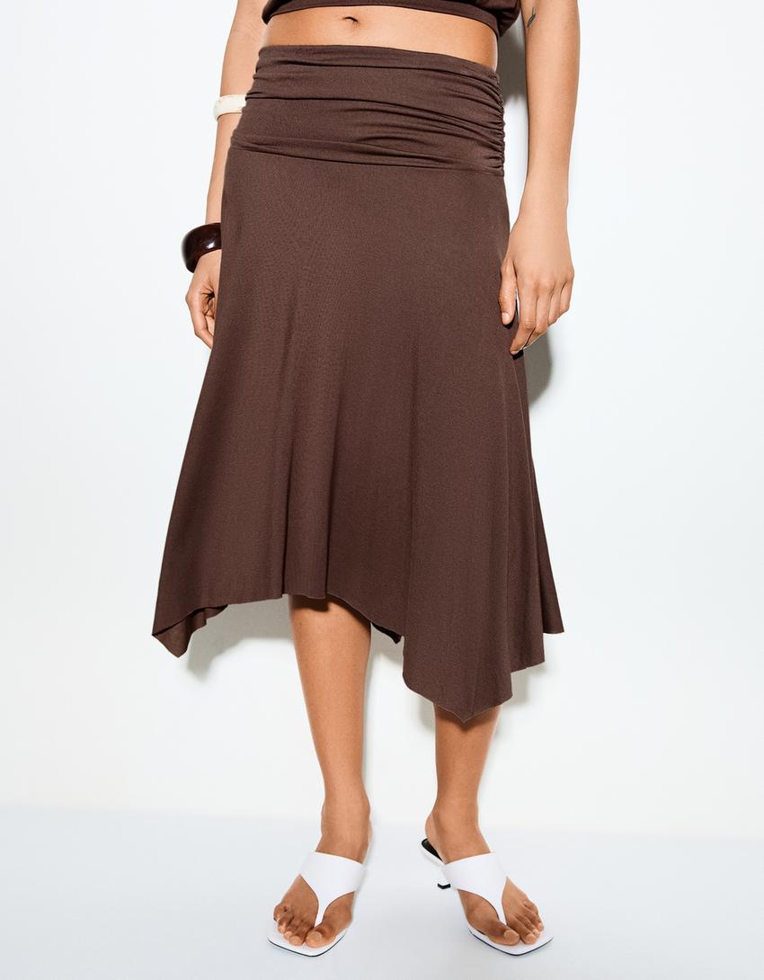 Gathered midi skirt-Brown