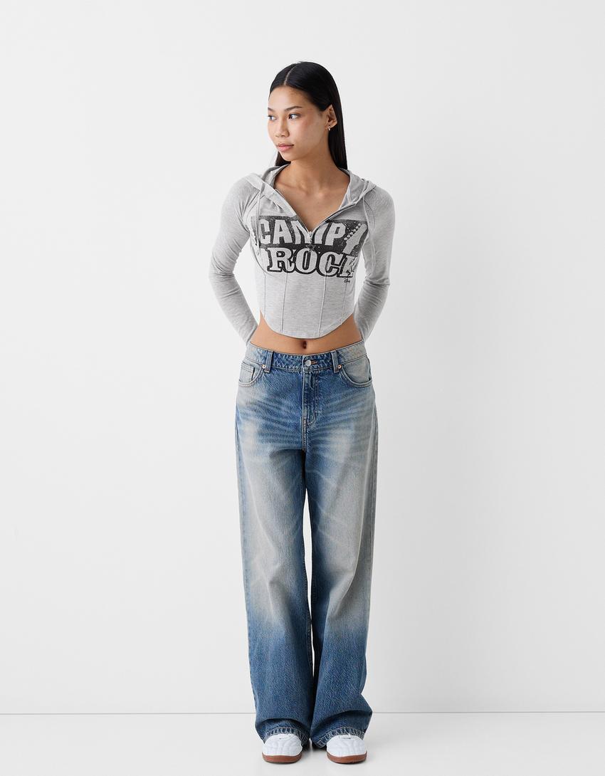 T-shirt Camp Rock capuz manga comprida-Cinza-3