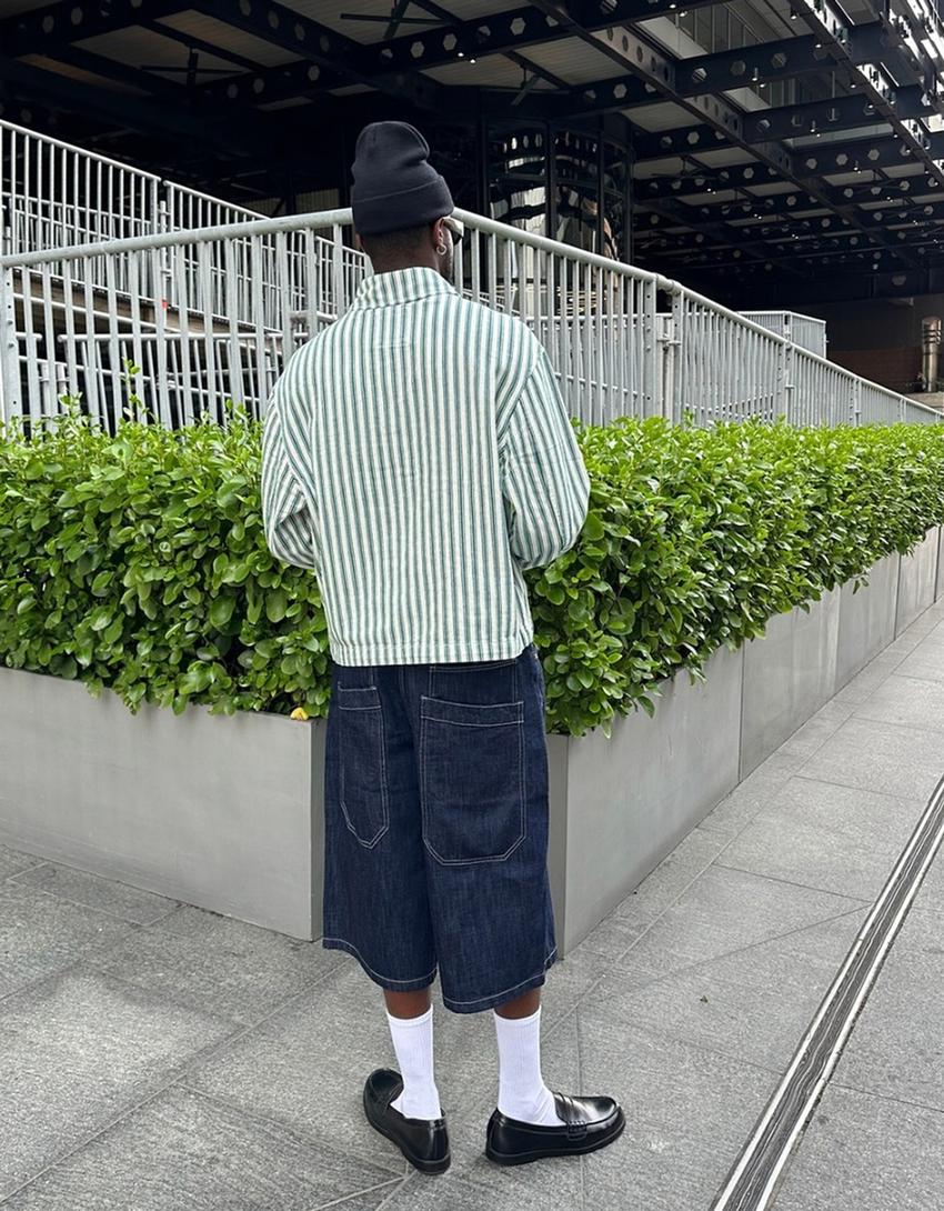 Striped jacket with embroidery-Green