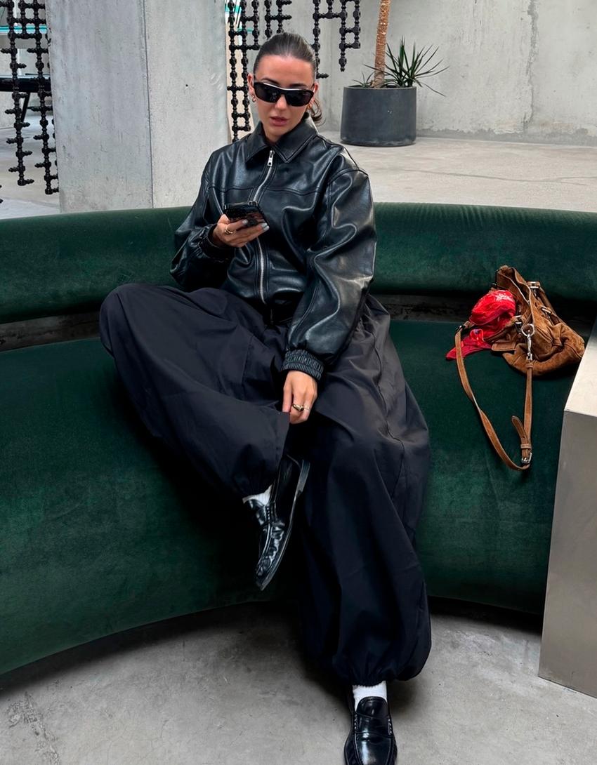 Leather effect jacket-Black