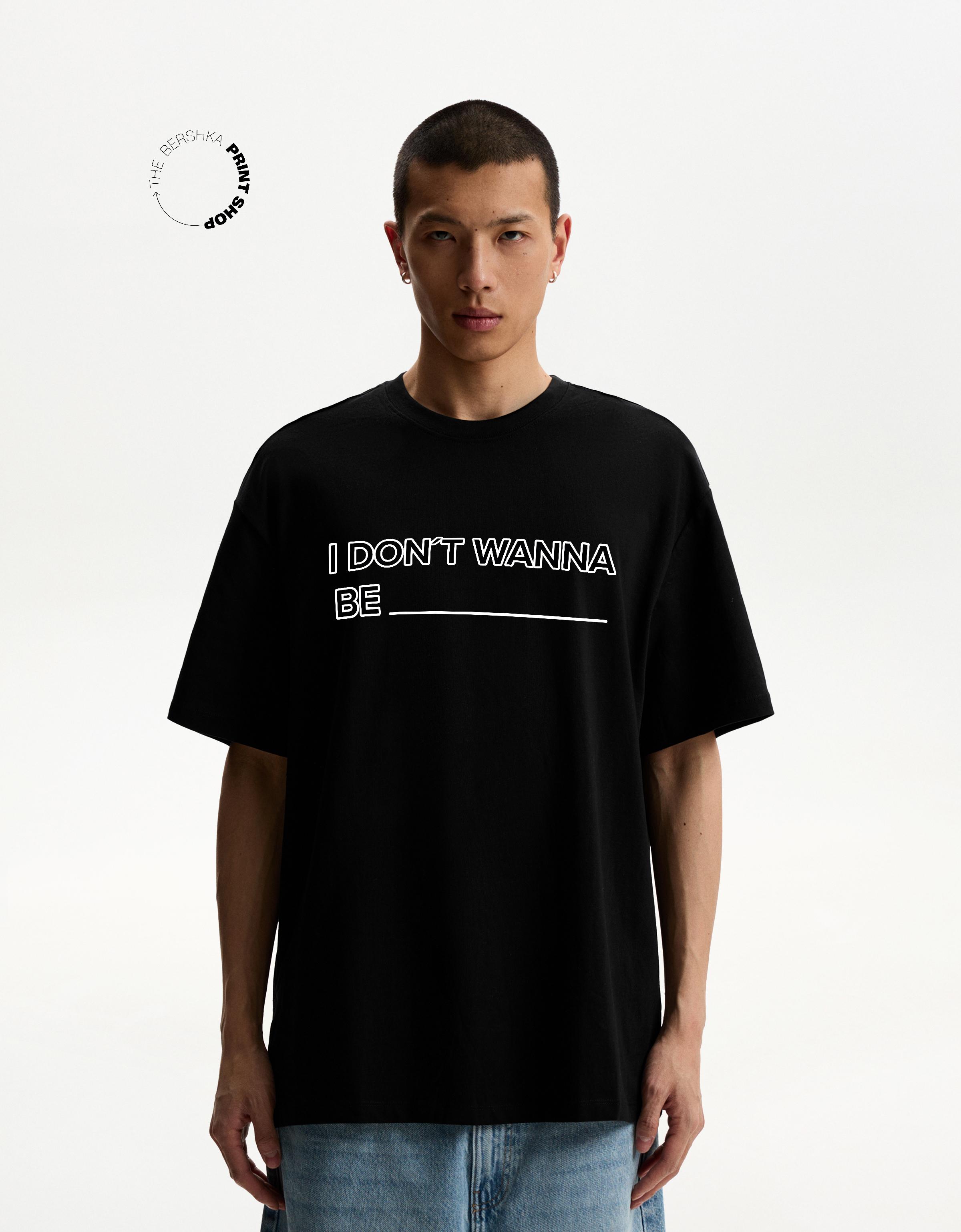 Bershka T-Shirt Mit Print Und Kurzen Ärmeln Herren M Schwarz