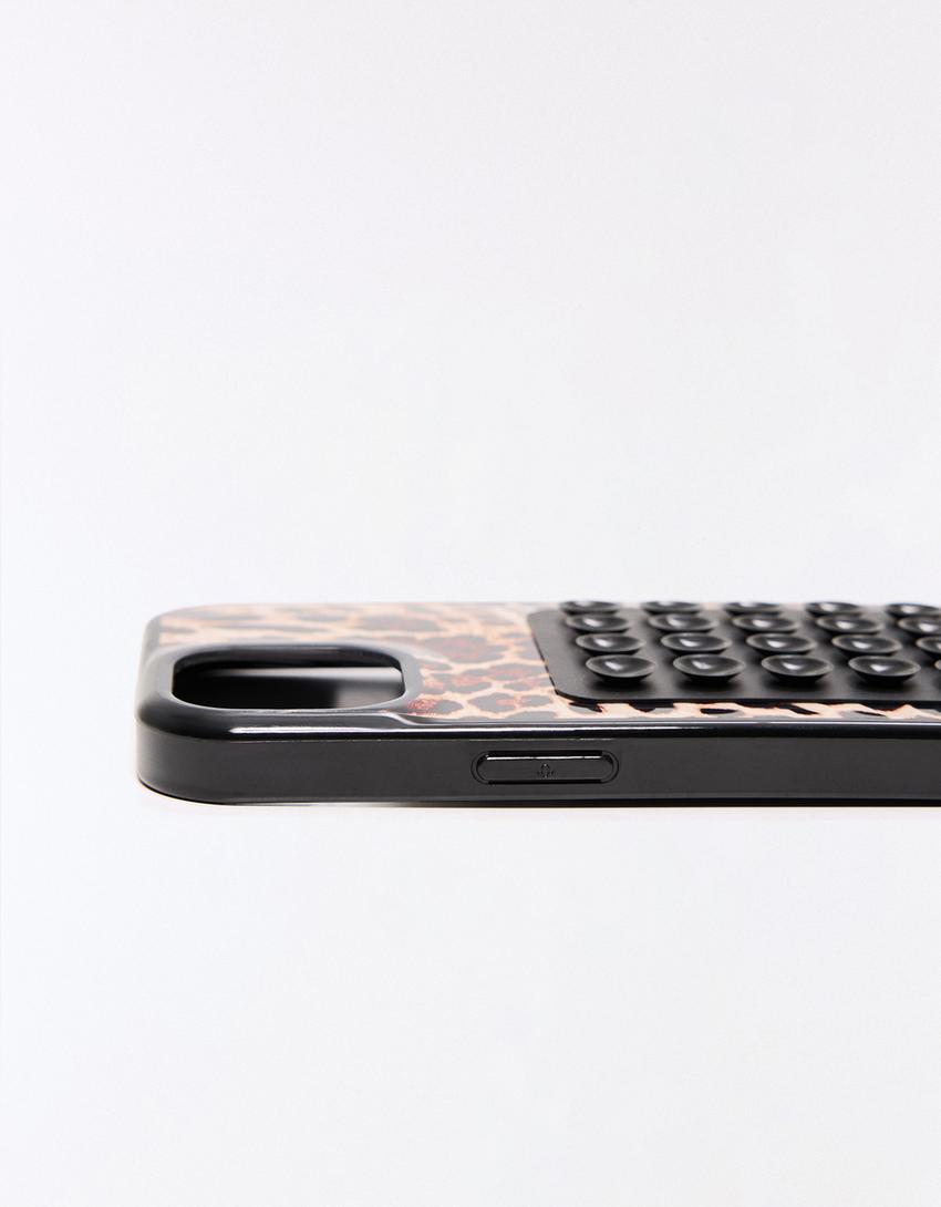 Cover per cellulare con ventose e stampa animalier-Nero